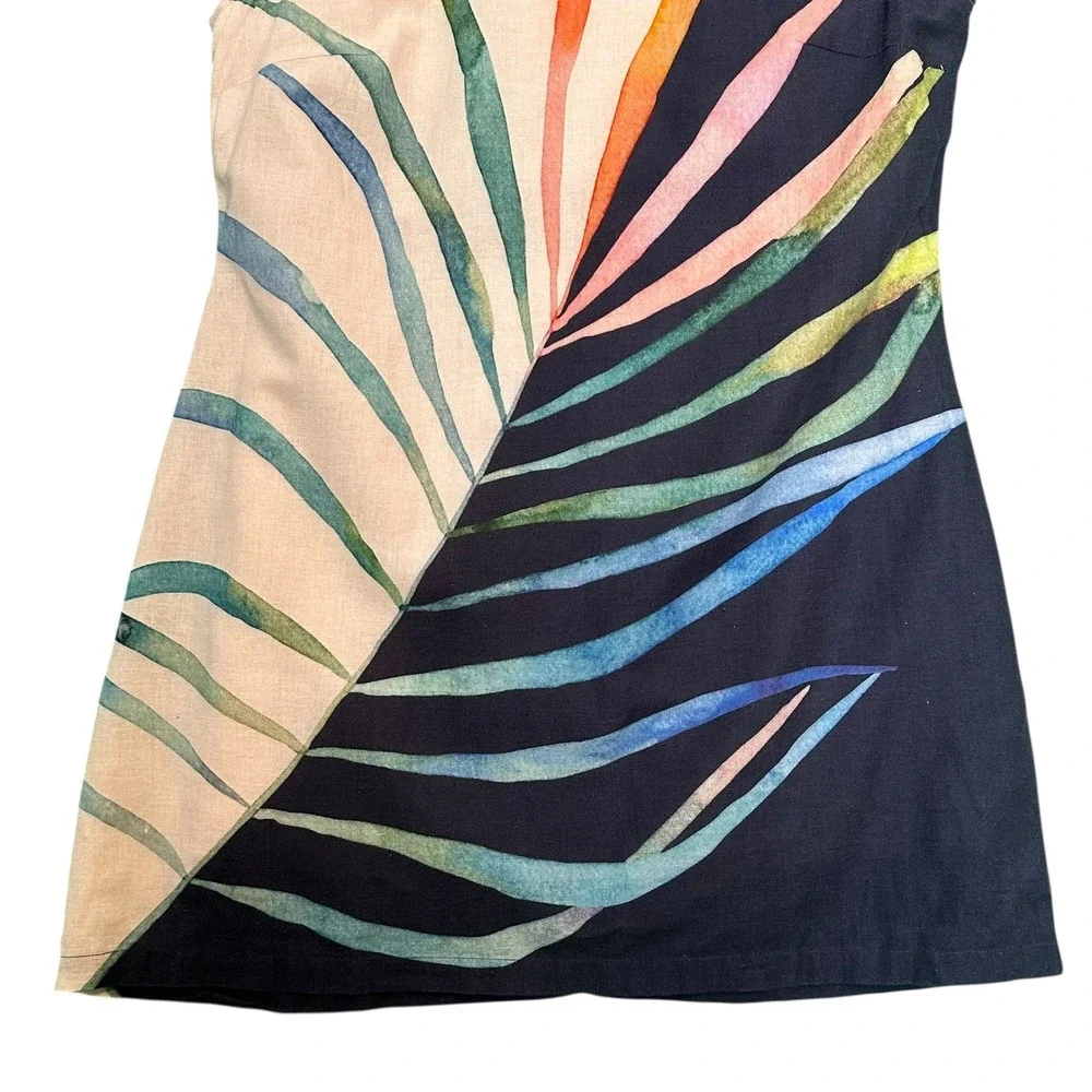 Conditions Apply Anthropologie Shift Dress Large Petite Palm Leaf Navy Pink - Picture 9 of 12
